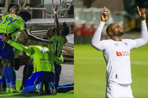 Olancho festeja su gol en la ida, al igual que Yustin Arboleda para Olimpia.