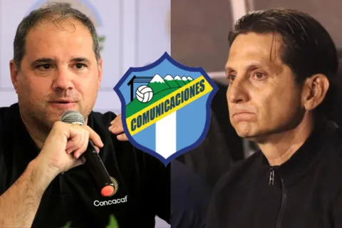 Víctor Montagliani, presidente de Concacaf, y Ronald González, entrenador de Comunicaciones.