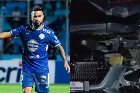 Acá cómo quedó el auto: Droopy Gómez más tres jugadores de Motagua sufren terrible accidente y este es su estado de salud