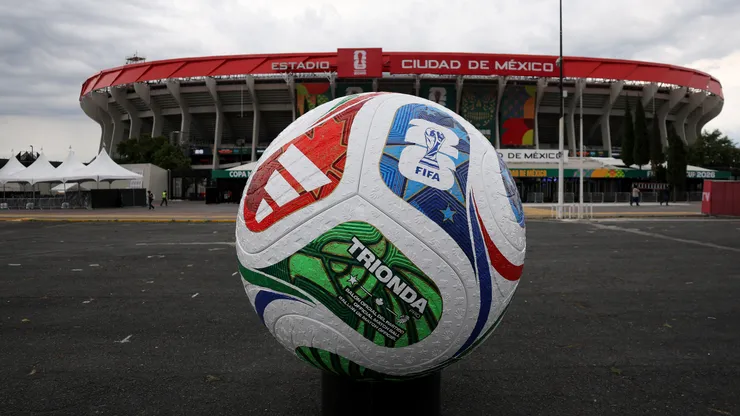 MEXICO CITY, MEXICO - JUNE 16: A large scale adidas Trionda match ball is seen outside the stadium after the press conference of Colombia one day ahead of the FIFA World Cup 2026 Group K match between Uzbekistan and Colombia at Mexico City Stadium on June 16, 2026 in Mexico City, Mexico. (Photo by Luke Hales/Getty Images)