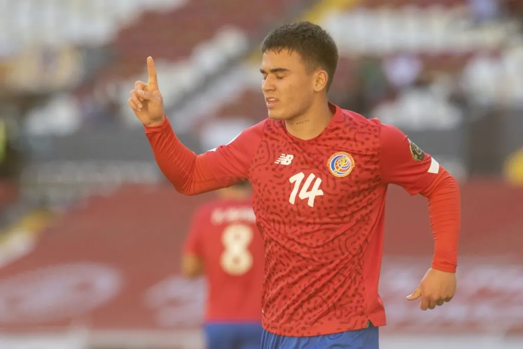 Manfred Ugalde celebrates his goal of Costa Rica during the game Costa Rica vs Dominican Republic.  Manfred Ugalde celebra su gol de Costa Rica durante el partido Costa Rica vs Republica Dominicana, correspondiente al Grupo A del campeonato Preolimpico de Concacaf Guadalajara 2020, en el Estadio Jalisco, el 24 de Marzo de 2021.