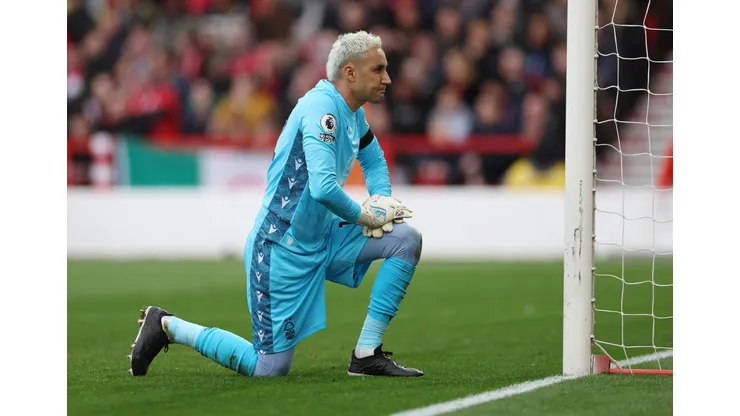 NOTTINGHAM, ENGLAND - FEBRUARY 18: Keylor Navas of Nottingham Forest during the Premier League match between Nottingham Forest and Manchester City at City Ground on February 18, 2023 in Nottingham, England. (Photo by Catherine Ivill/Getty Images)