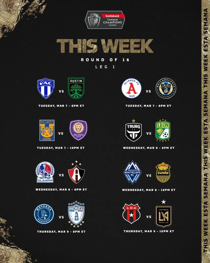 El calendario de partidos para la ida de los octavos de final de la Concachampions (Foto: Twitter/TheChampions)