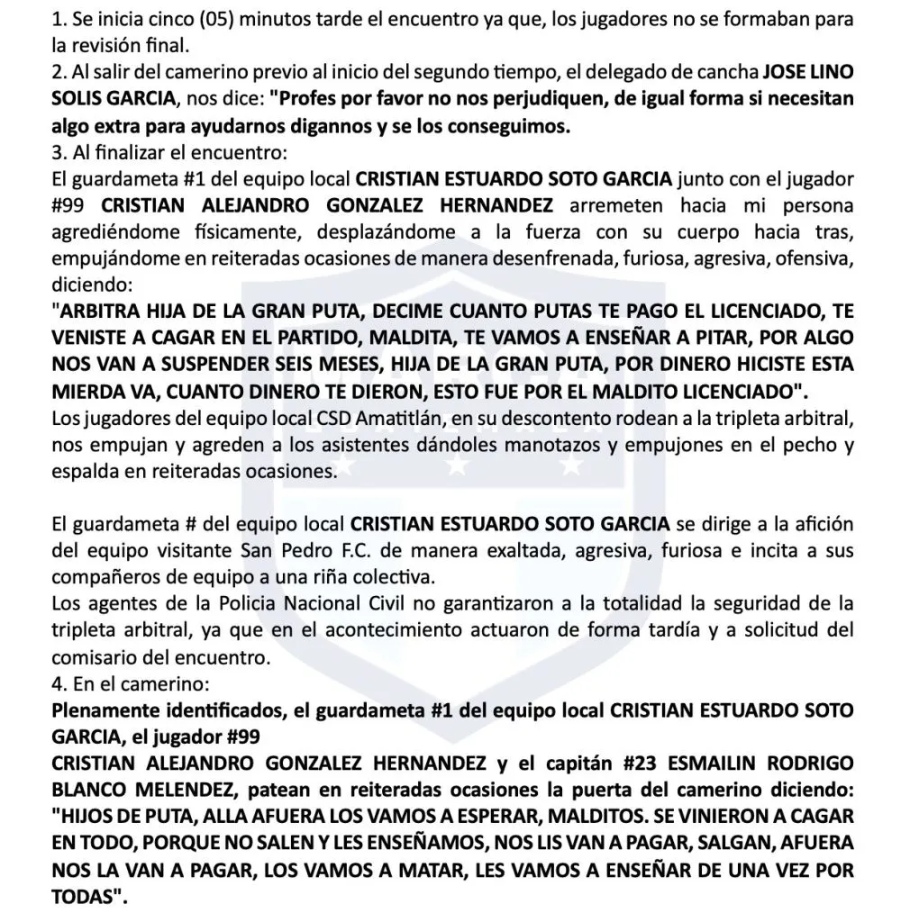 El reporte arbitral de Bradley tras el duelo entre Amatitlán y San Pedro (Foto: Marca502).
