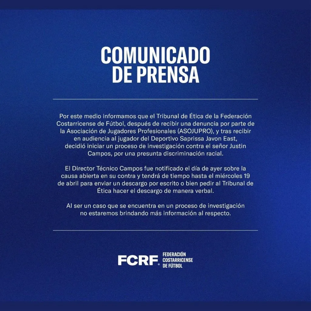 Comunicado de Prensa de la Fedefut