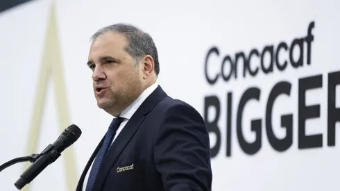 INGLEWOOD, CALIFORNIA - APRIL 14: Concacaf President and FIFA Vice President Victor Montagliani speaks ahead of the 2023 Concacaf Gold Cup Draw at SoFi Stadium on April 14, 2023 in Inglewood, California. (Photo by Meg Oliphant/Getty Images)