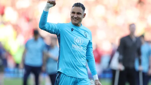 NOTTINGHAM, ENGLAND – MAY 20: Keylor Navas of Nottingham Forest celebrates after the team's victory, which confirms their place in the Premier League for the next season during the Premier League match between Nottingham Forest and Arsenal FC at City Ground on May 20, 2023 in Nottingham, England. (Photo by Catherine Ivill/Getty Images)