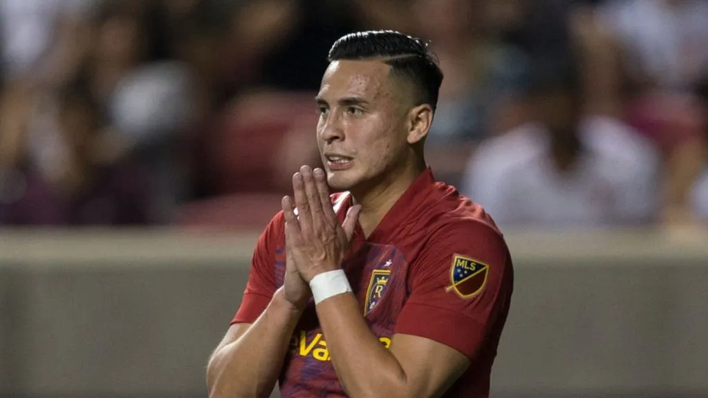 Rubio Rubin #14 of Real Salt Lake reacts after missing a shot on goal against the Austin FC ./Getty Images