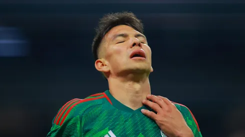 MEXICO CITY, MEXICO - MARCH 26: Hirving Lozano of Mexico reacts during the match between Mexico and Jamaica as part of the CONCACAF Nations League at Azteca stadium on March 26, 2023 in Mexico City, Mexico. (Photo by Hector Vivas/Getty Images)