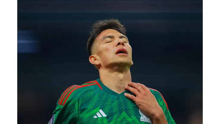 MEXICO CITY, MEXICO - MARCH 26: Hirving Lozano of Mexico reacts during the match between Mexico and Jamaica as part of the CONCACAF Nations League at Azteca stadium on March 26, 2023 in Mexico City, Mexico. (Photo by Hector Vivas/Getty Images)