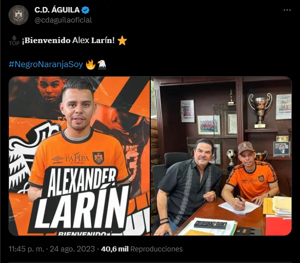 Alexander Larín fue presentado en Águila.