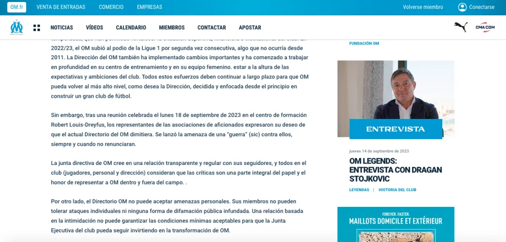 Parte del comunicado de Marsella