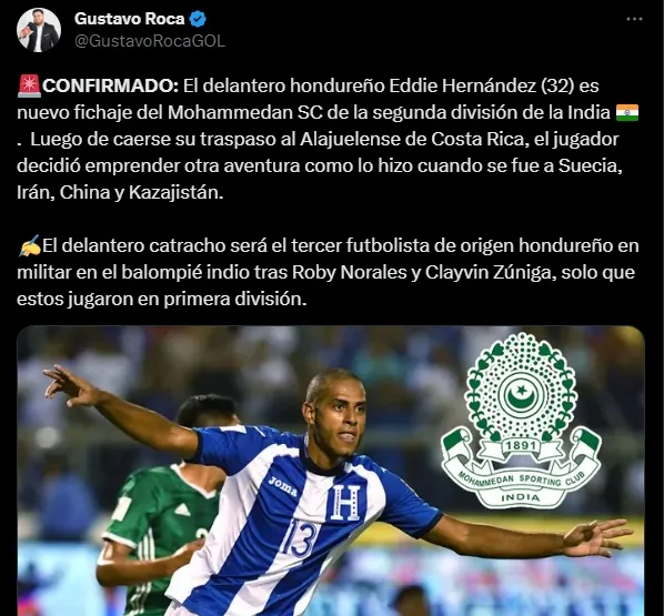 Eddie Hernández tiene cerrada su llegada al Mohammedan SC de la India.