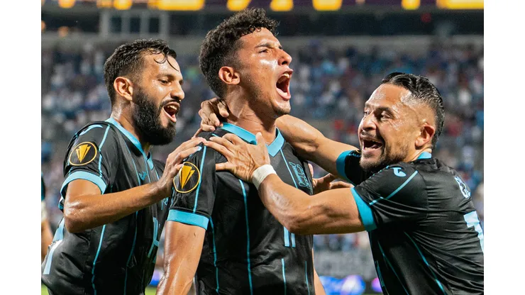 Hondura's players celebrates his goal against Haiti during a 2023 Concacaf Gold Cup. (Photo by Jacob Kupferman/Getty Images)