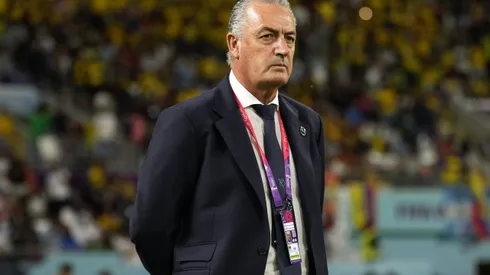 Ecuador's head coach Gustavo Alfaro watches his team during the World Cup group A soccer match between Ecuador and Senegal, at the Khalifa International Stadium in Doha, Qatar, Tuesday, Nov. 29, 2022. (AP Photo/Francisco Seco)