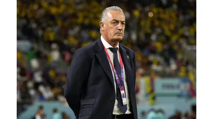 Ecuador's head coach Gustavo Alfaro watches his team during the World Cup group A soccer match between Ecuador and Senegal, at the Khalifa International Stadium in Doha, Qatar, Tuesday, Nov. 29, 2022. (AP Photo/Francisco Seco)