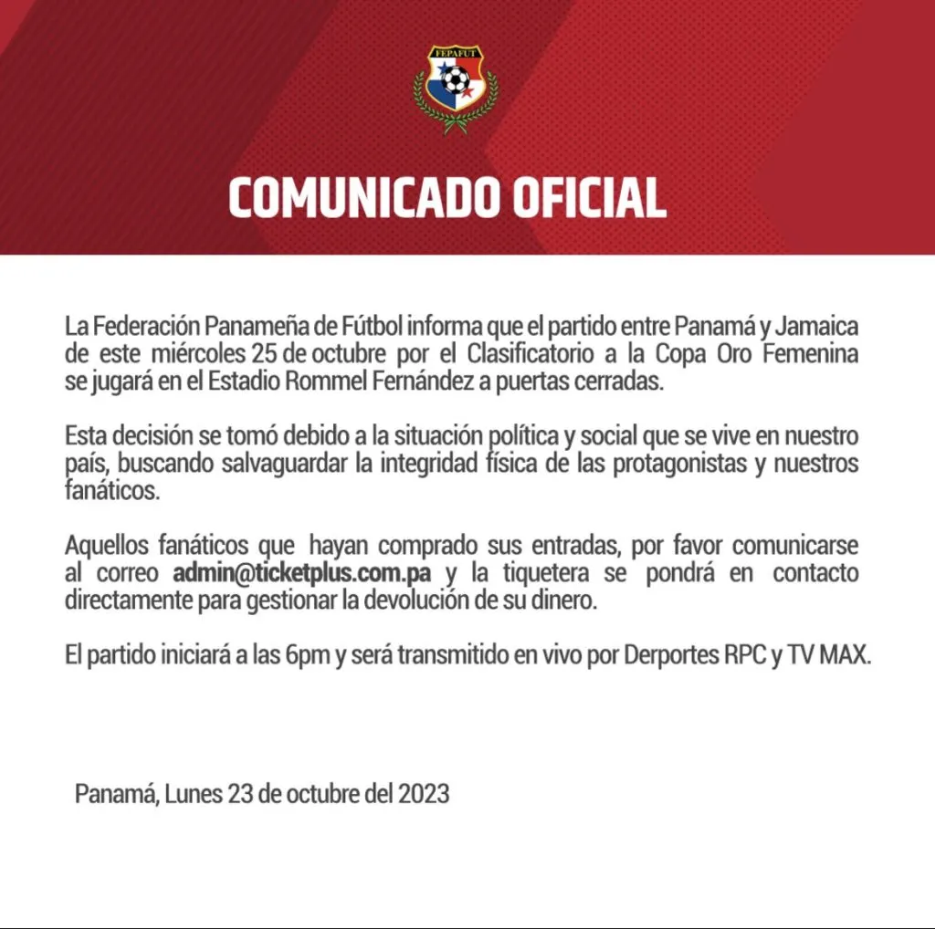 Comunicado oficial (Fepafut)