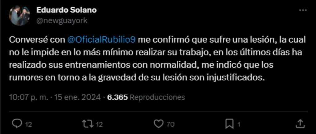 Eduardo Solano contó lo que le reveló Rubilio Castillo. (Foto: X)