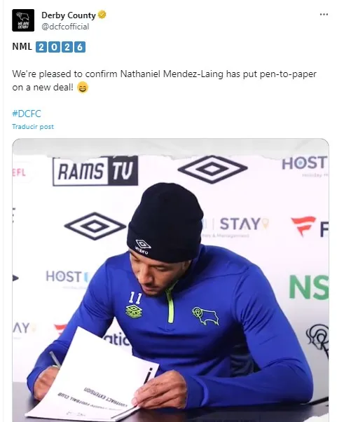 El mensaje del Derby County sobre la renovación de contrato de Nathaniel Méndez-Laing
