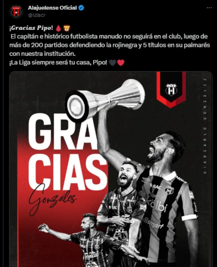 Giancarlo González no seguirá jugando en Alajuelense.