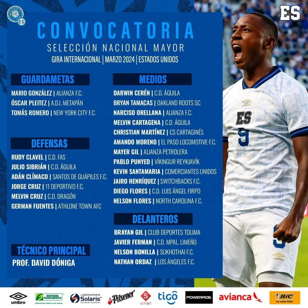 Lista de convocados de El Salvador para los tres amistosos. (Foto: X)
