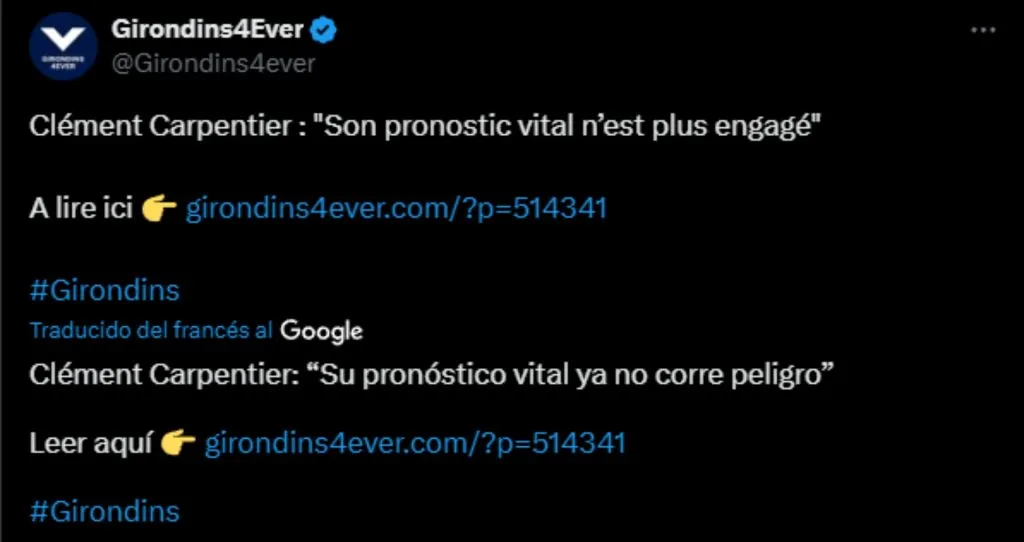 Prensa frances sobre el estado de salud de Alberth Elis. (Foto: X)