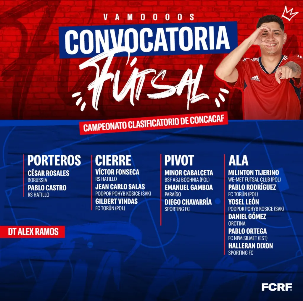 Los catorce elegidos por Alex Ramos para ir por el tricampeonato en el Premundial de Futsal de la Concacaf 2024. (Foto: FCRF)