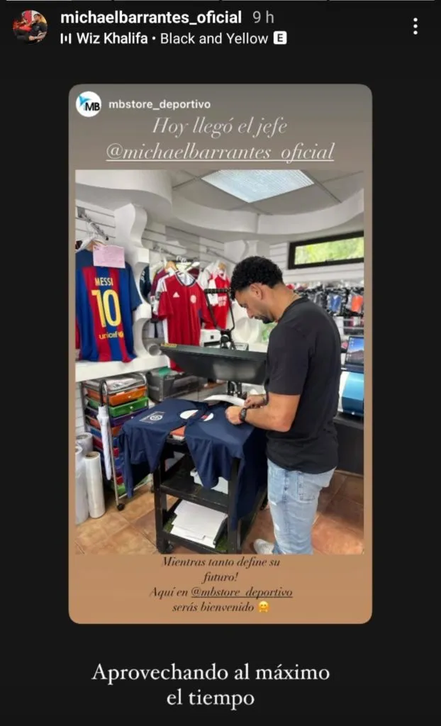 La publicación en redes sociales de Michael Barrantes. (Foto: Instagram)