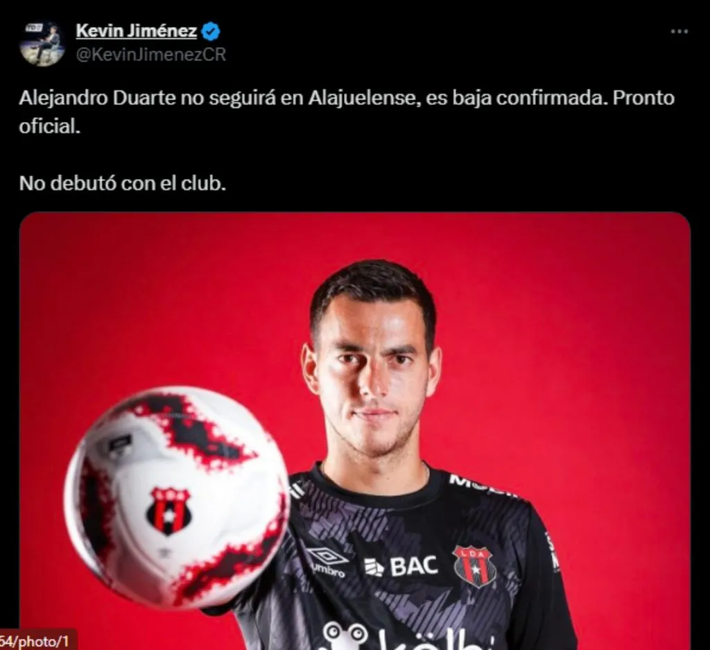 Kevin Jiménez confirmó la salida de Alejandro Duarte de Alajuelense. (Foto: X)
