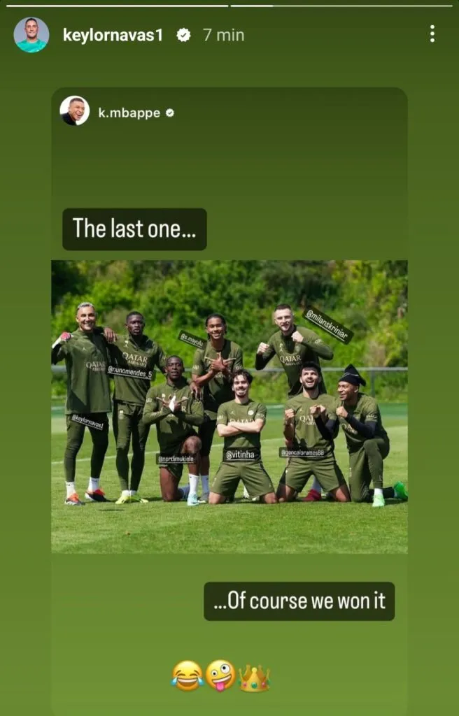 La publicación de Kylian Mbappé que tiene a Keylor Navas como uno de los protagonistas. (Foto: Instagram)