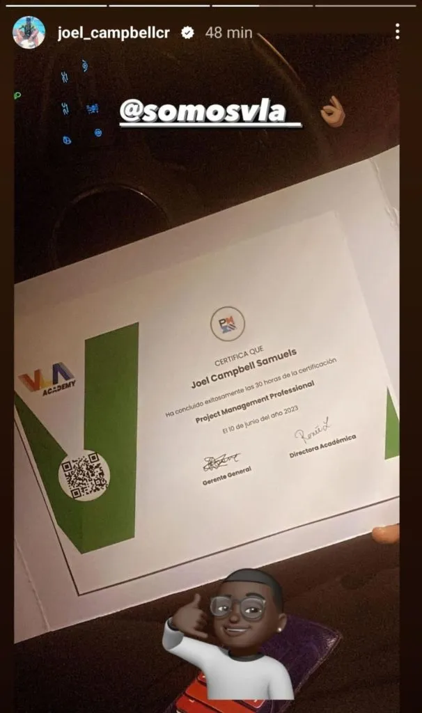 La publicación de Joel Campbell en sus redes sociales. (Foto: Instagram)