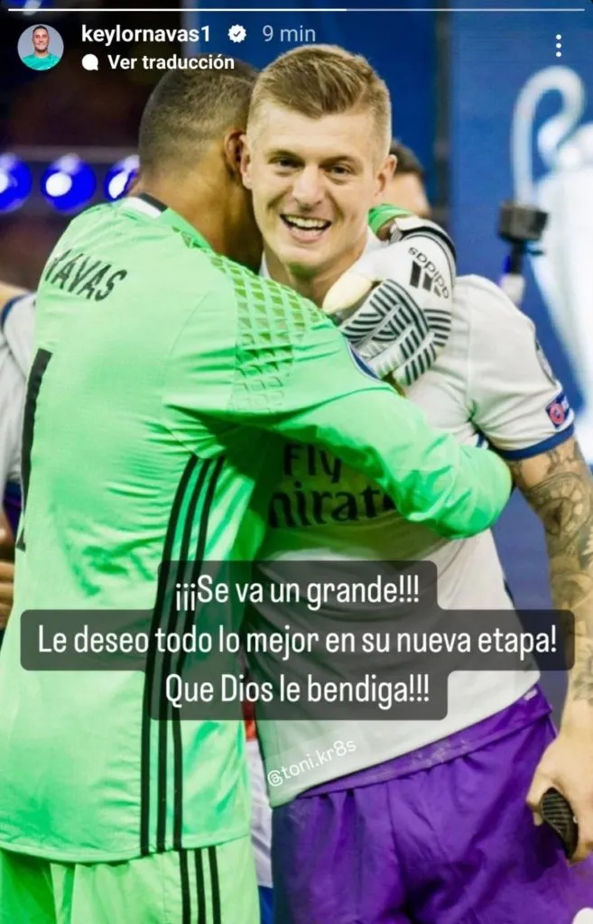 El posteo de Keylor Navas con el mensaje para Toni Kroos. (Foto: Instagram)