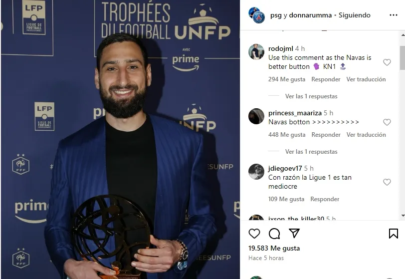 La publicación de Donnarumma y los comentarios a Keylor Navas. (Foto: Instagram)
