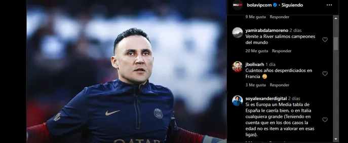 Publicación de Bolavip sobre Keylor Navas