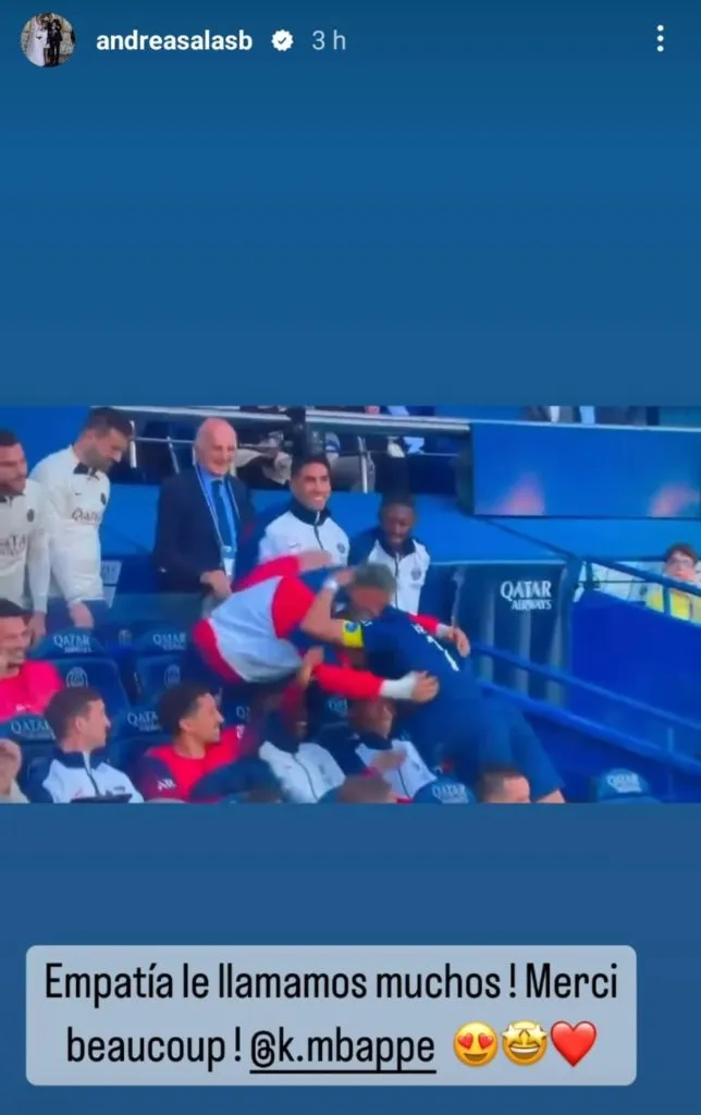 La publicación de Andrea Salas con Keylor Navas y Kylian Mbappé. (Foto: Instagram)
