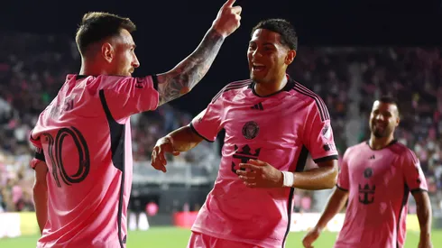 FORT LAUDERDALE, FLORIDA – APRIL 06: Lionel Messi #10 celebrates a second half goal with David Ruiz #41 of Inter Miami during a game against the Colorado Rapids at DRV PNK Stadium on April 06, 2024 in Fort Lauderdale, Florida. (Photo by Megan Briggs/Getty Images)