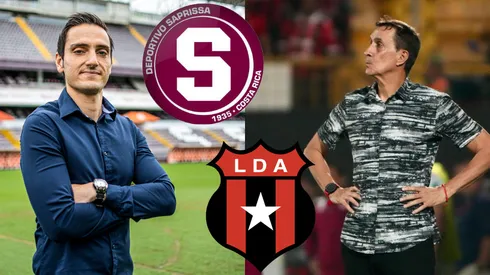 Sergio Gila de un lado, Alxandre Guimaraes del otro. Los estilos de Saprissa y Alajuelense.