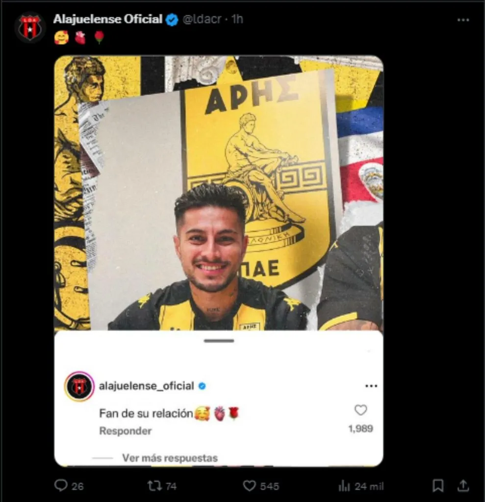 El posteo de Alajuelense en su cuenta de X.