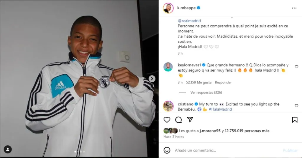 El comentario de Keylor Navas al posteo de Kylian Mbappé. (Foto: Instagram)
