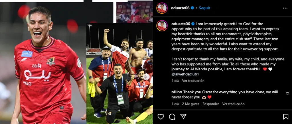 Óscar Duarte en su cuenta oficial de Instagram