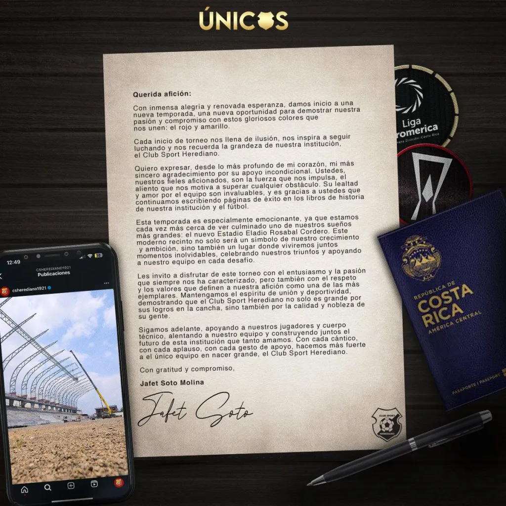 La carta de Jafet Soto para la gente de Herediano (Twittter Herediano).
