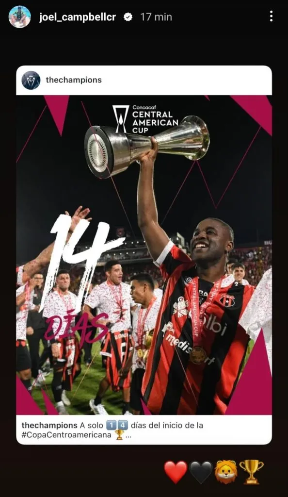 El posteo de Joel Campbell recordando la obtención de la Copa Centroamericana.