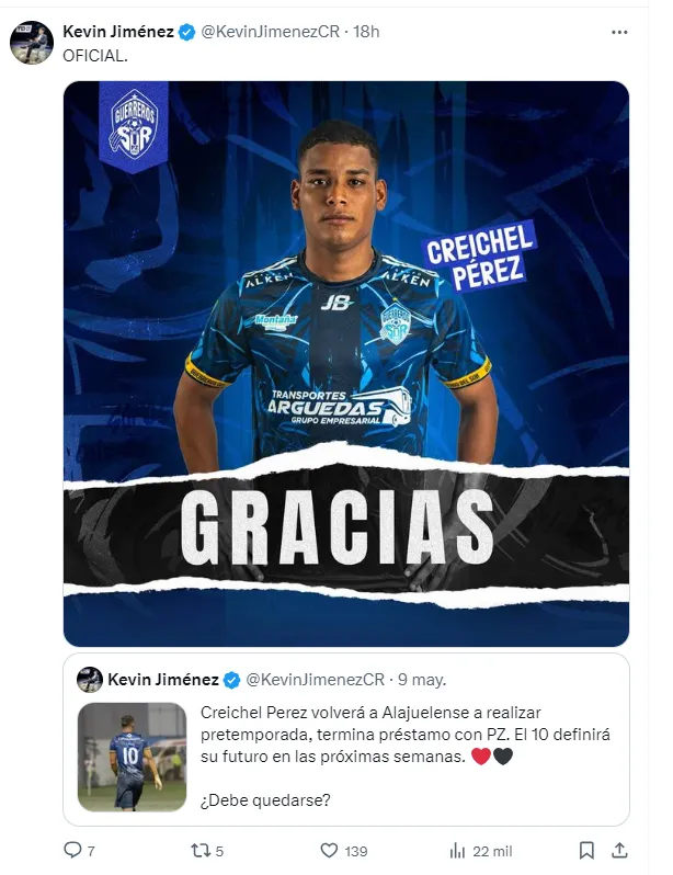 La información publicada por Kevin Jiménez. (Twitter)