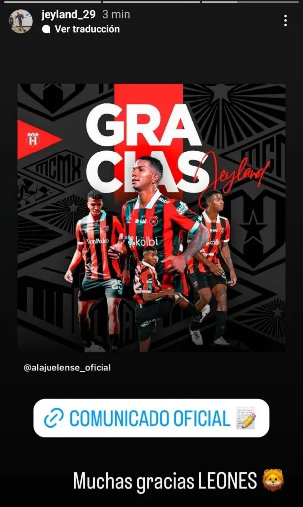 Jeyland Mitchell le agradeció a su ex equipo (Instagram).