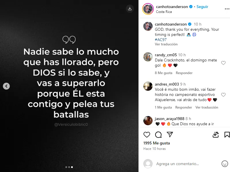 El mensaje de Canhoto en Instagram.