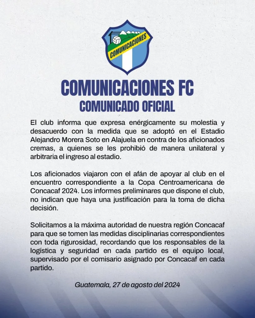 El comunicado que Comunicaciones compartió en sus redes.