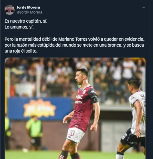 Aficionados del Saprissa en redes sociales sobre Mariano Torres