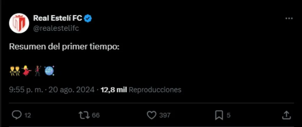 El posteo de Real Estelí en su cuenta de X.