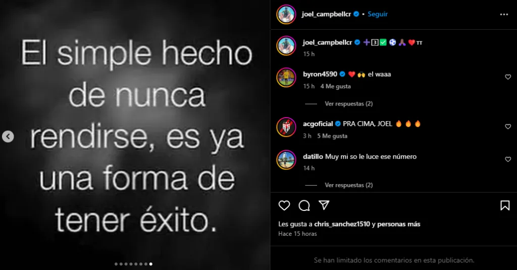 Joel Campbell en su cuenta oficial de Instagram