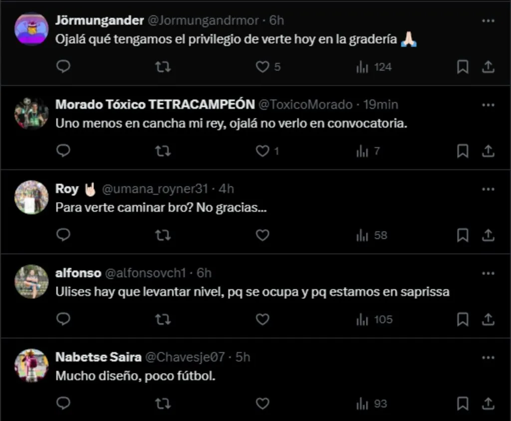Algunos comentarios que recibió Ulises Segura en redes.